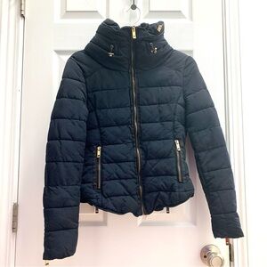 Zara Women's Black Quilted Jacket with Packable Hood
